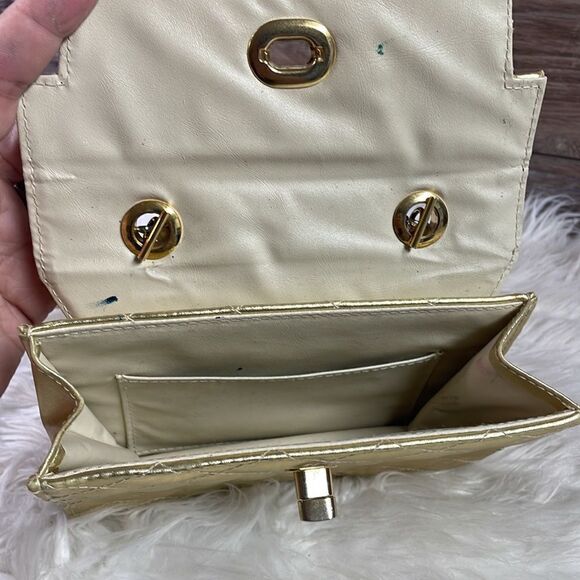 Gold Metallic Quilted Evening Bag with Goldtone Chain - Picture 7 of 11